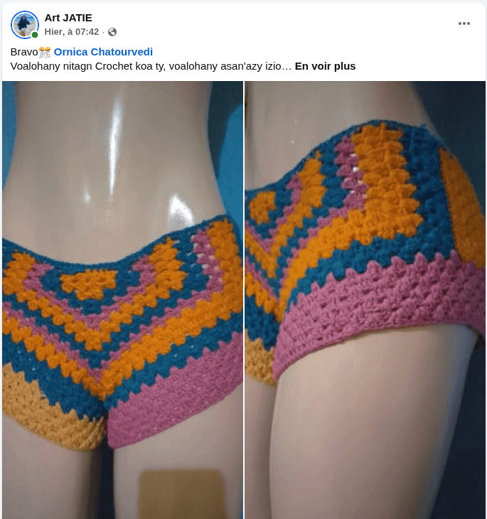 Haut de bikini en crochet réalisé par une élève débutante
